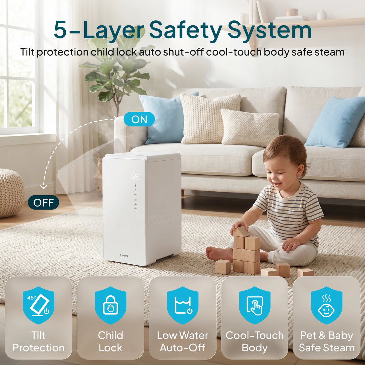 Livatro 6L Warm Mist Humidifier, Top-Fill Steam Humidifier for Bedroom and Home, White