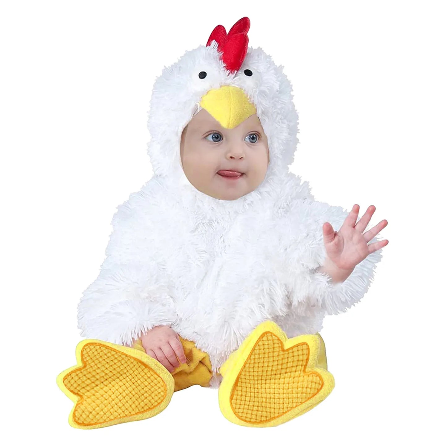 Baby Cluckin Chick Costume for Boys Girls Infant Fleece Rompers Jumpsuit with Shoes Halloween Easter Fancy Dress 6M 12M 18M