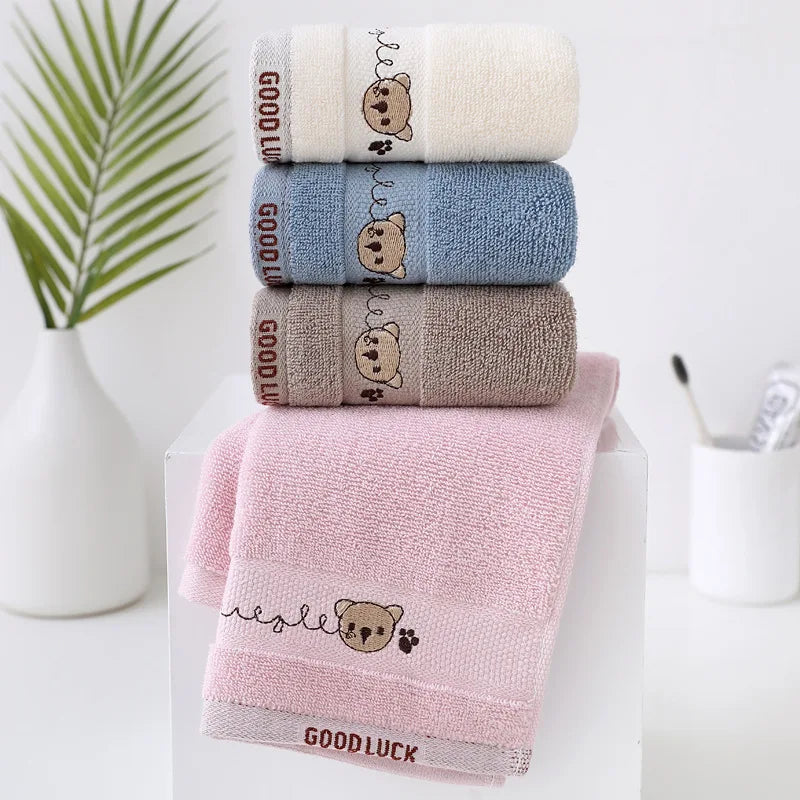 Soft Cotton Baby Bath Towel and Face Washcloth with Cute Cartoon Bear Design for Newborns & Children