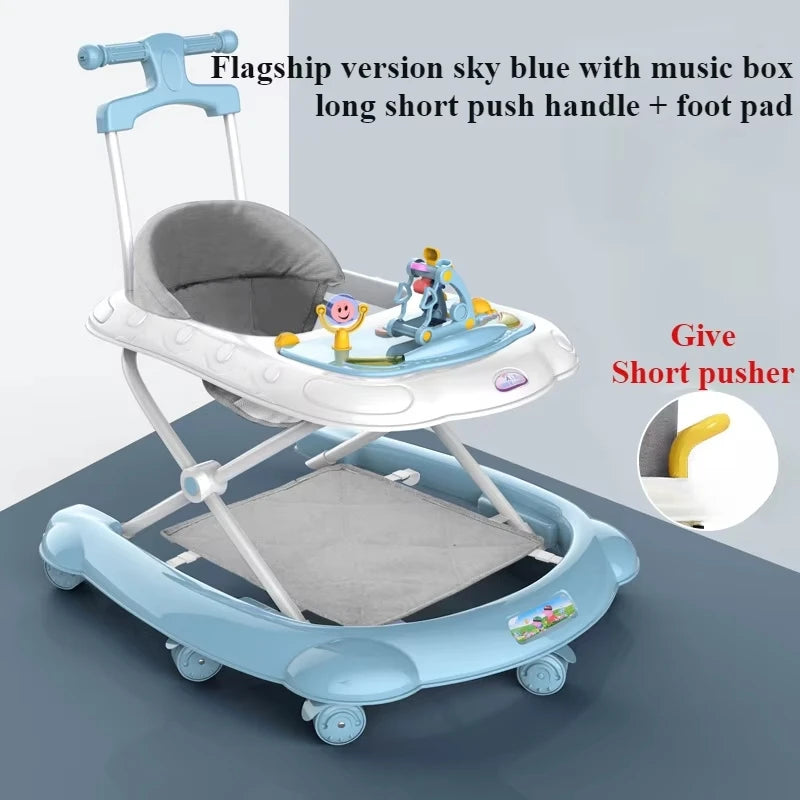 2 in 1 Baby Walker with Music & Light Spinning Toy Dining Tray Safety Brake Floor Mats Push Handle Baby Push Walker Anti-slip