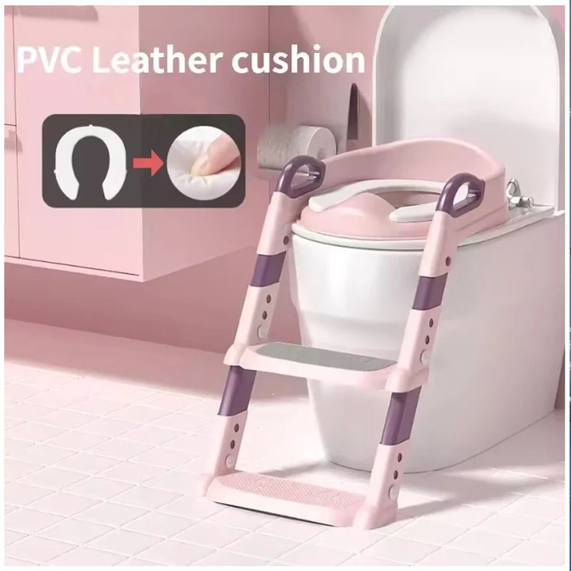 Portable Kids Toilet Potty Training Seat Folding Trainer Height Adjustable Wite Waterproof Cushioned Mat for Boys Girls Children