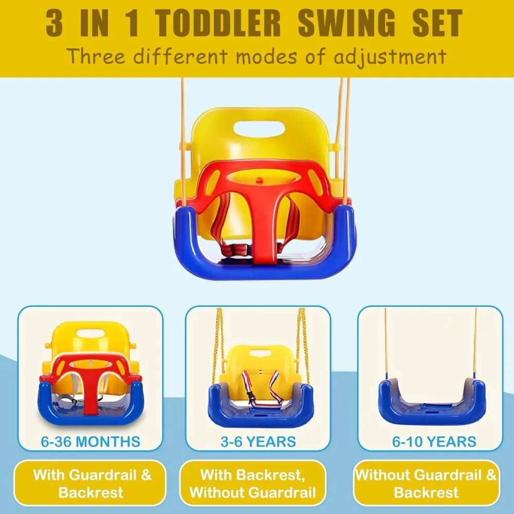 3-in-1 Toddler Swing with Frame, Outdoor Indoor, Foldable Metal Stand, Easy Assembly, Safety Belt