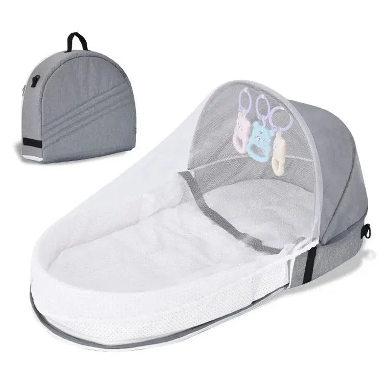 Baby Bed Crib Convenient Folding Anti-crush Middle Bed with Mosquito Net Comfortable Mattress Travel Crib for Newborn Camping