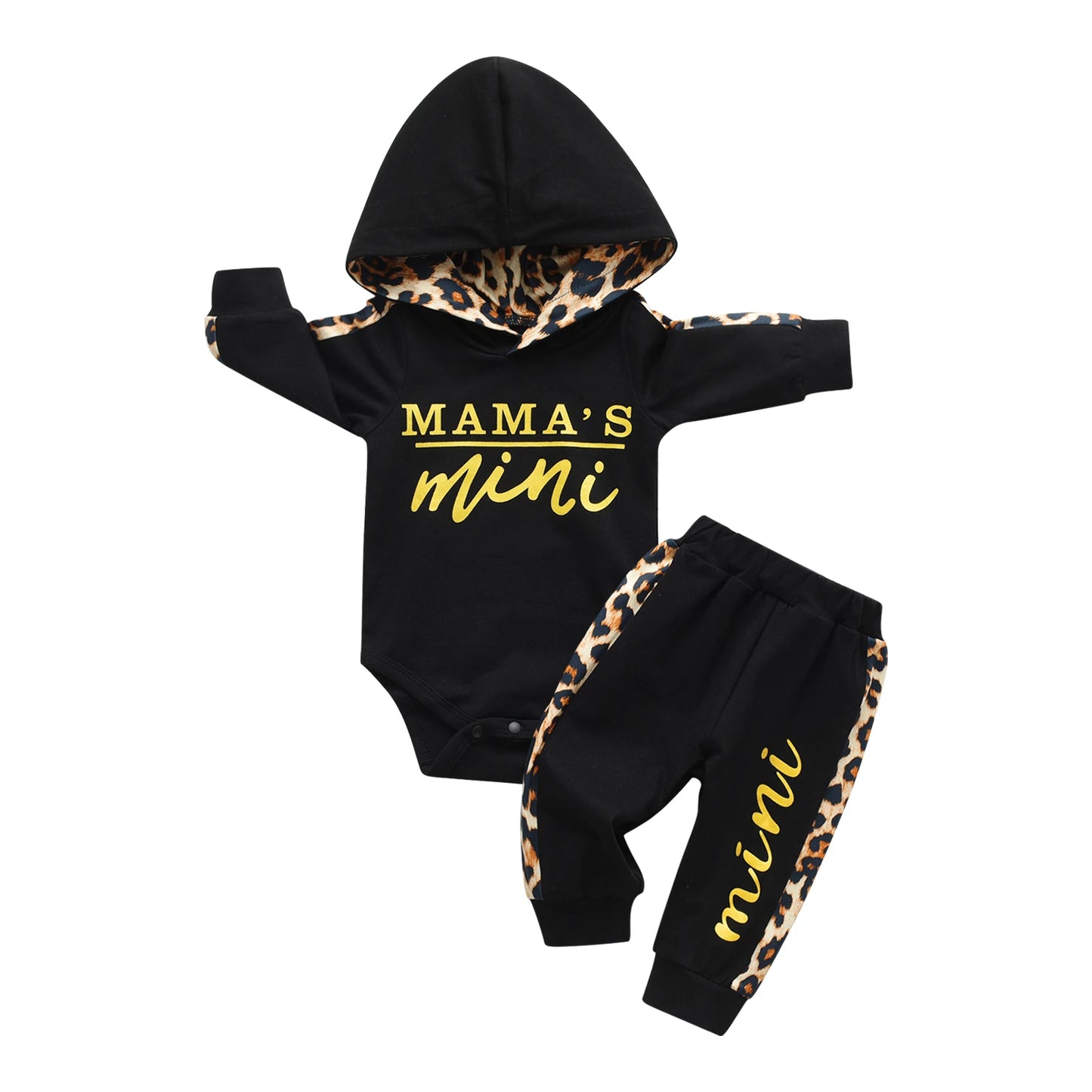 Infant Baby Girl Clothes Set, “Mama’s Mini” Hoodie Pullover & Leopard Pants Outfit