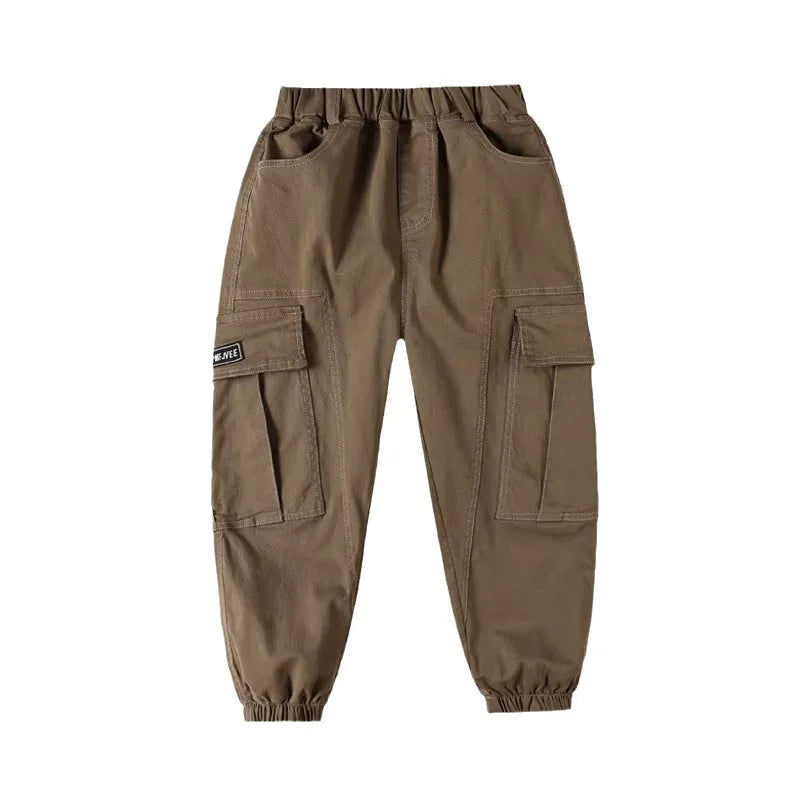 Boys Cargo Pants Spring Streetwear Jogger Sweatpant Trousers Teenage Kids Elastic Waist Long Pants for Children 10 to 12 Years