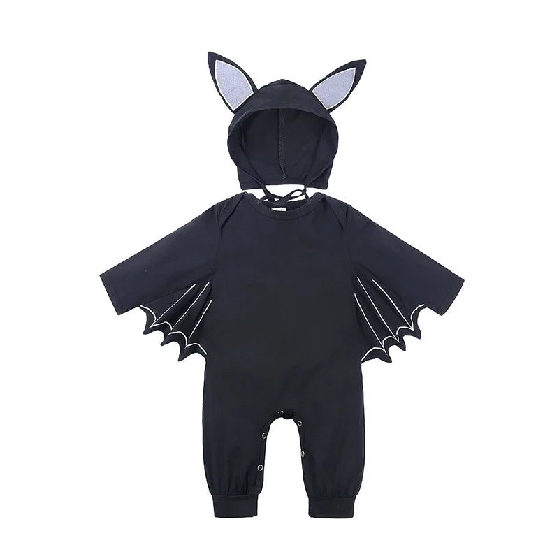 Halloween Baby Black Bat Costume Cosplay Romper Jumpsuit Infant Boys Girls Purim Party Carnival Fancy Dress Long Short Umorden