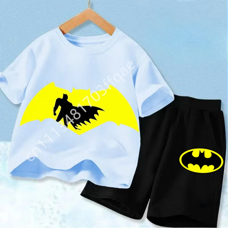 Summer Short Sleeved Street Wear Girl T-shirt Shorts Casual Top 2026 New Classic Batman&Superman Printed Boys Suit T-shirt