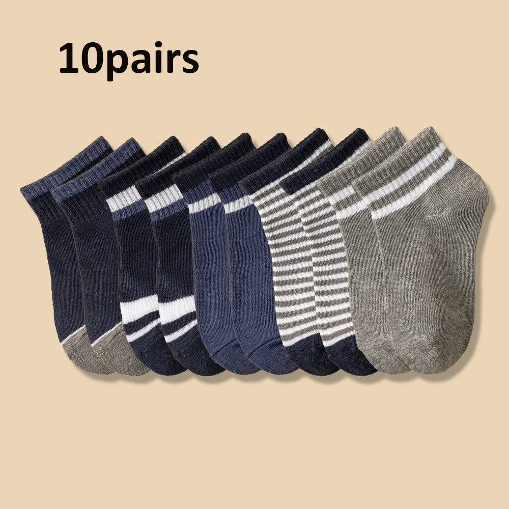 5-Pair Kids Ankle Socks for Boys & Teens Ages 8–16, Soft Breathable Low-Cut Socks for School, Sports & Everyday Wear