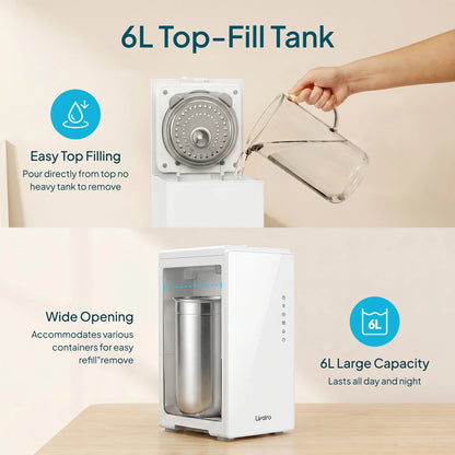 Livatro 6L Warm Mist Humidifier, Top-Fill Steam Humidifier for Bedroom and Home, White