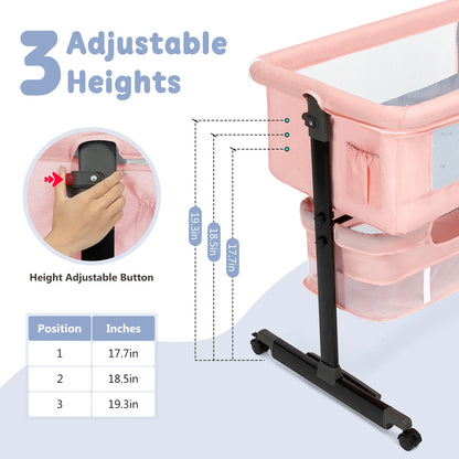 Kmaier Foldable Portable Baby Bassinet Bedside Crib with Storage Basket & Breathable Mesh