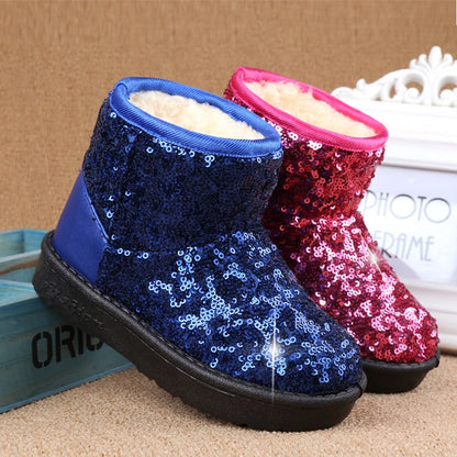 Fashion New Winter Kid Snow Boots Plush Warm Fashion Sequins Solid Color Girls Ankle Boots Children Little Girl Boots Size 21-38