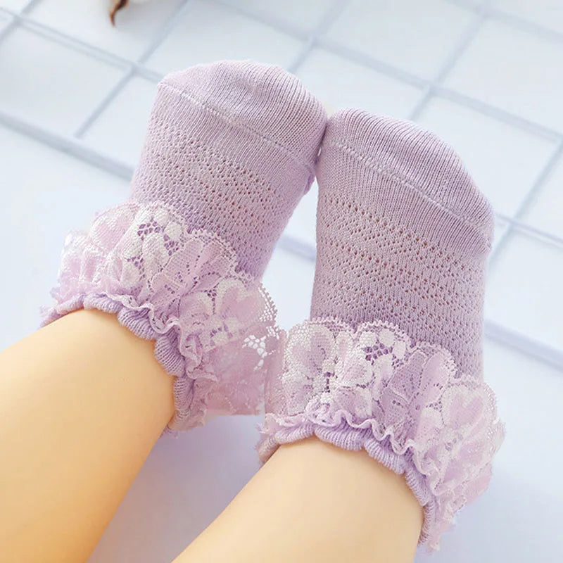 Baby Girl Lace Bow Ruffle Socks Soft Cotton Princess Socks