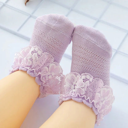 Baby Girl Lace Bow Ruffle Socks Soft Cotton Princess Socks