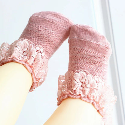 Baby Girl Lace Bow Ruffle Socks Soft Cotton Princess Socks