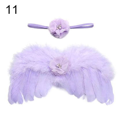 2pcs/set Cute Newborn Angel Feather Wings with Baby Girl Rose Flower Headband Hair Accessories for Infant Photography Props