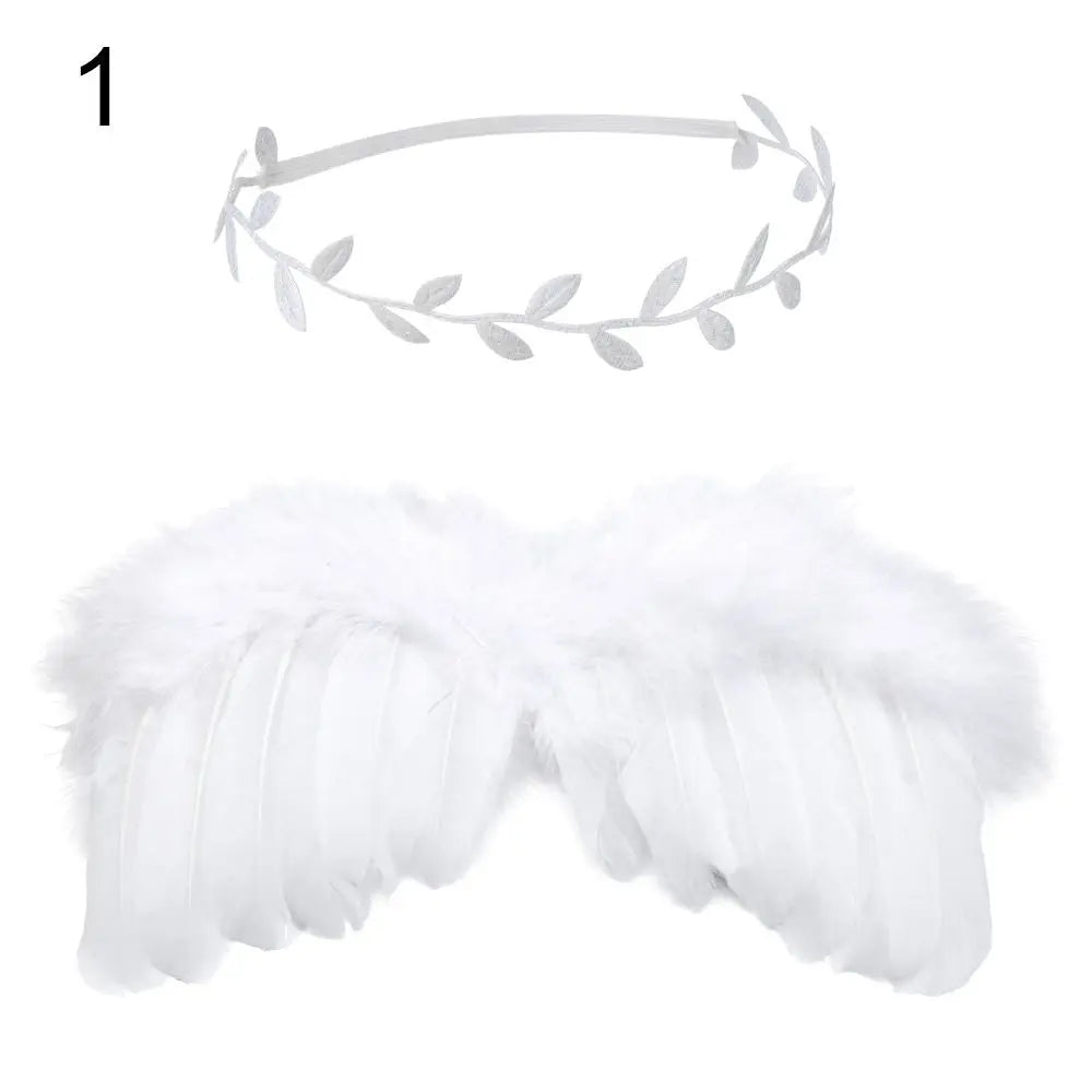2pcs/set Cute Newborn Angel Feather Wings with Baby Girl Rose Flower Headband Hair Accessories for Infant Photography Props