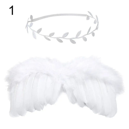 2pcs/set Cute Newborn Angel Feather Wings with Baby Girl Rose Flower Headband Hair Accessories for Infant Photography Props