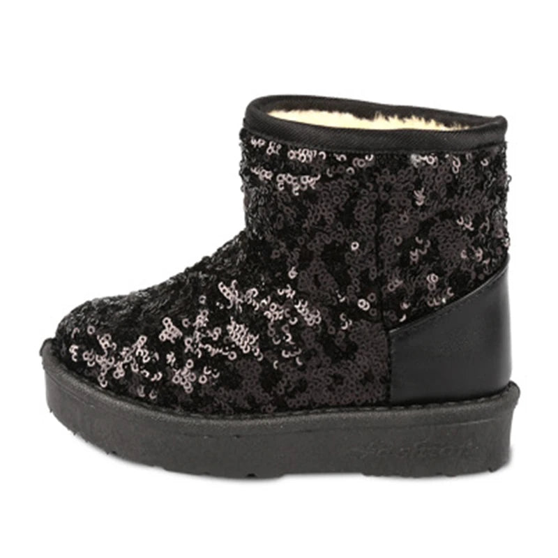 Fashion New Winter Kid Snow Boots Plush Warm Fashion Sequins Solid Color Girls Ankle Boots Children Little Girl Boots Size 21-38