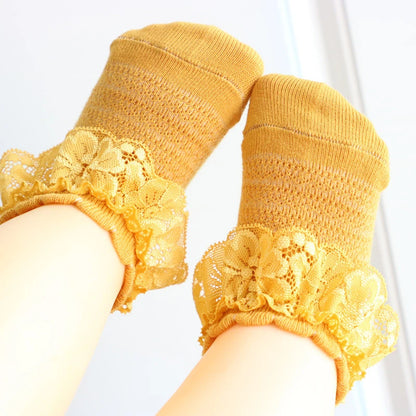Baby Girl Lace Bow Ruffle Socks Soft Cotton Princess Socks