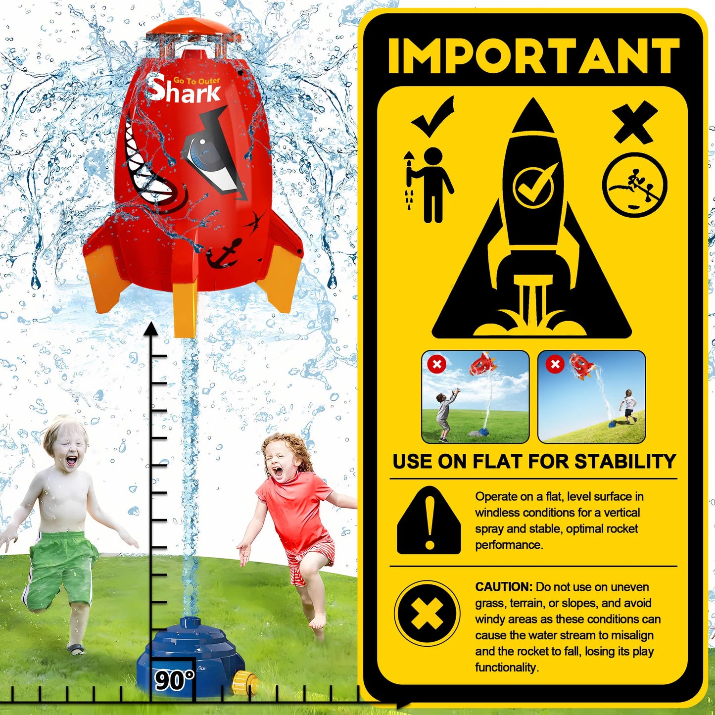 Kids Rocket Sprinkler – Water Powered 360° Rotating Splash Toy with Garden Hose Attachment for Outdoor Summer Fun