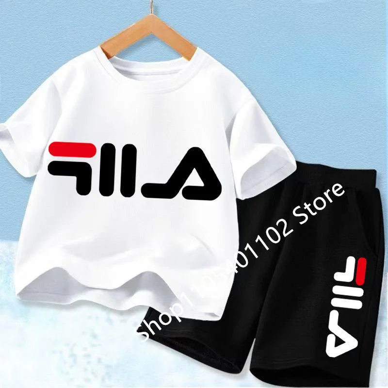 Summer Short Sleeve T Shirt +shorts 2 Piece Set Children Clothes Luxury Print Sport Casual Fashion Boy Girl Kid Tracksuit