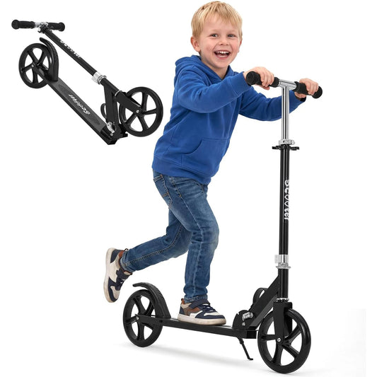 Urban Ride Foldable Kick Scooter with Large 2 Wheels, Adjustable Handlebar, Non-Slip Deck and Sturdy Aluminum Frame