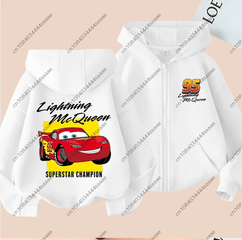 Lightning Mcqueen Sally Sports Zipper Hoodies Boys Girls Anime Cartoon Cute Hooded Sweatshirt Children Autumn Fashion Clothes