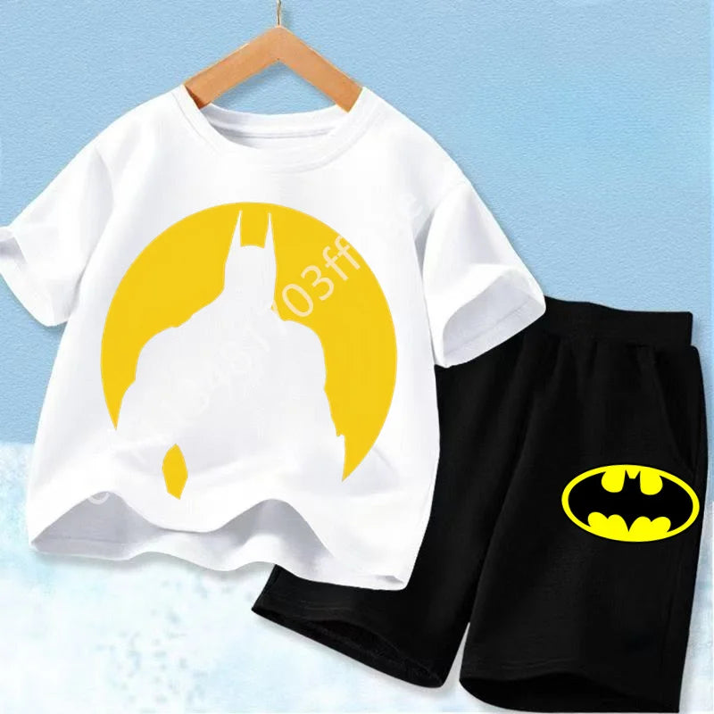 Summer Short Sleeved Street Wear Girl T-shirt Shorts Casual Top 2026 New Classic Batman&Superman Printed Boys Suit T-shirt