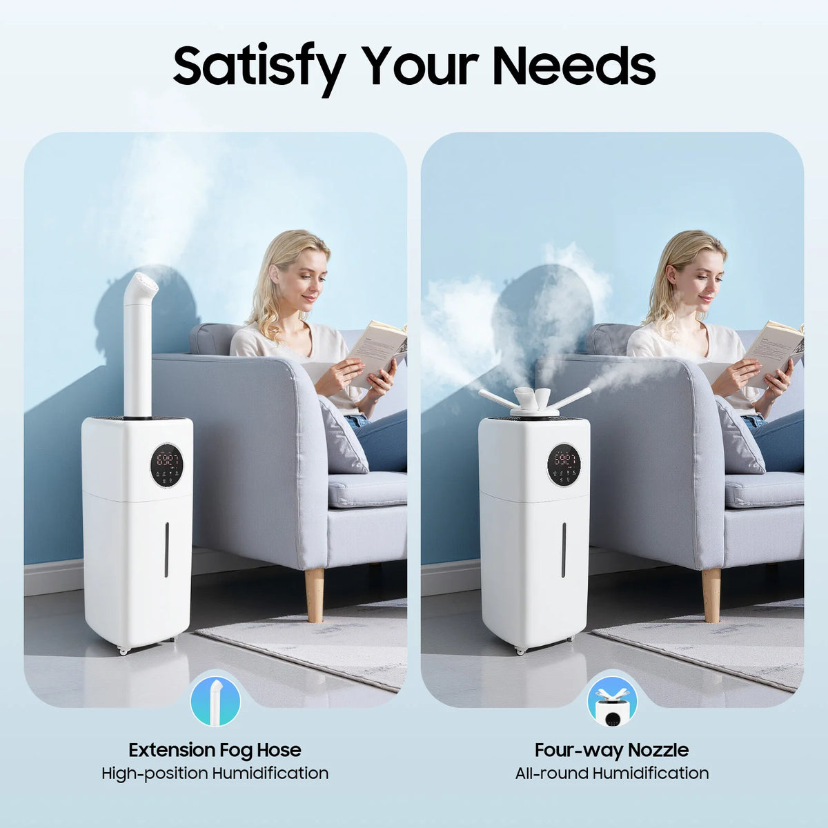 Commercial Humidifier – 5.5Gal Tank – 2000Ml/H Mist Output – 316 Stainless Steel Atomizer – 4-Way Nozzle – Sleep Mode – 0-12H Timer – Remote Control – 4 Wheels with Brakes – for Villa Factory – White