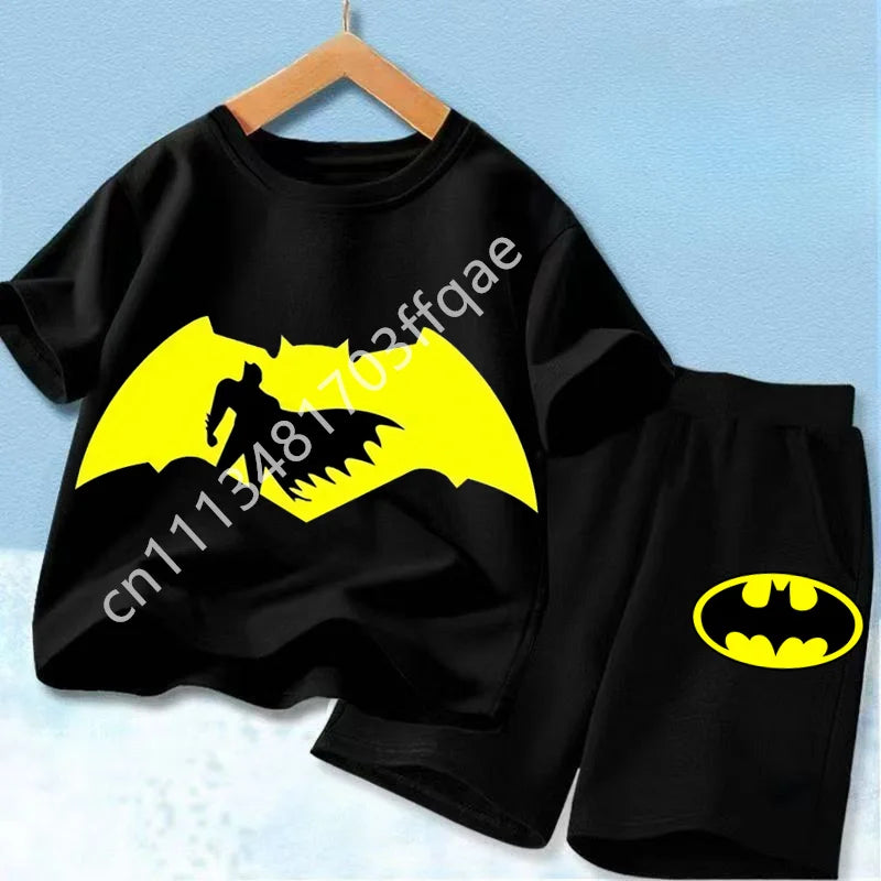 Summer Short Sleeved Street Wear Girl T-shirt Shorts Casual Top 2026 New Classic Batman&Superman Printed Boys Suit T-shirt