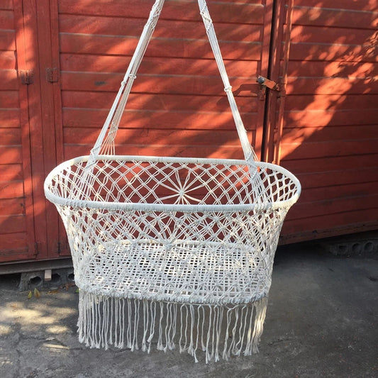 Sturdy Weight Bearing Baby Hammock Cradle Swing Bed Newborn Hanging Woven Basket White Carry-On 0-6 Months