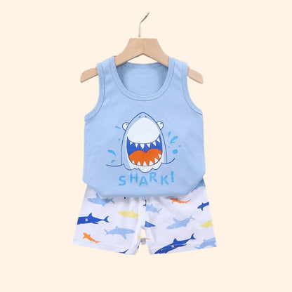 2-Piece Kids Summer Clothing Set with Sleeveless Cotton T-Shirt and Shorts