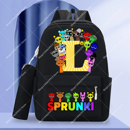 2-Piece Sprunki Backpack Set with Pencil Case – Large Capacity School Bag