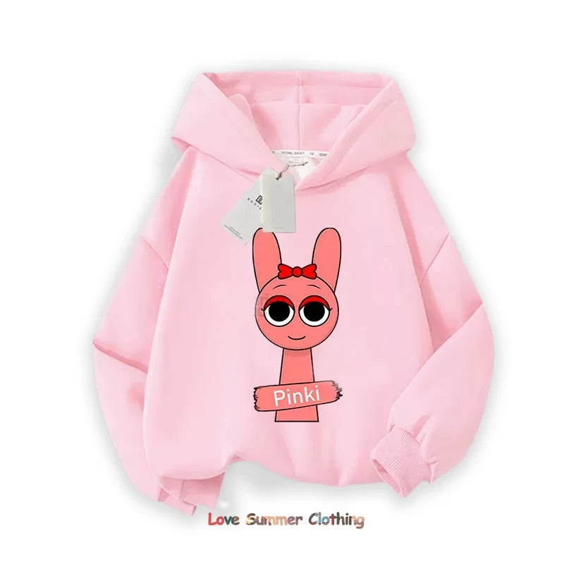 Sprunki Thick Hoodie for Children Anime Cartoon Fashion Sweatshirt Boys Girls Autumn Winter Hip Hop Hooded Hoodies Kids Clothes