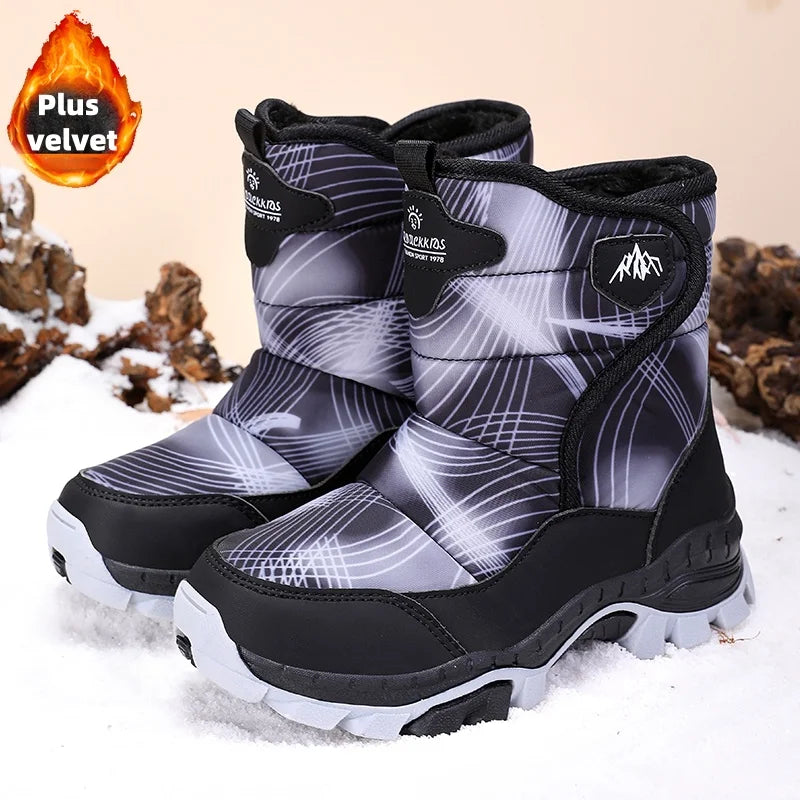 Winter velvet children's snow boots fashion anti-slip claw sports boots girls and boys plush boots outdoor platform cotton boots