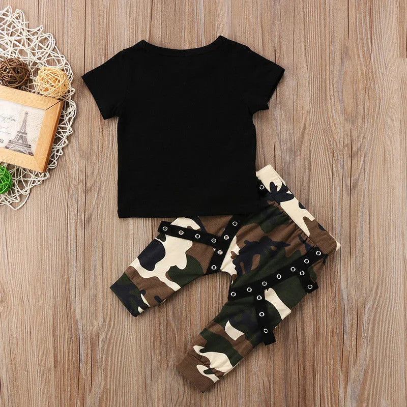 0-5years Baby Boy Camouflage Clothes Set Short Sleeve Crown King T-Shirt + Long Pants Summer Camouflage Outfit For Infant Boys