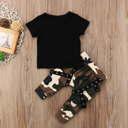 0-5years Baby Boy Camouflage Clothes Set Short Sleeve Crown King T-Shirt + Long Pants Summer Camouflage Outfit For Infant Boys