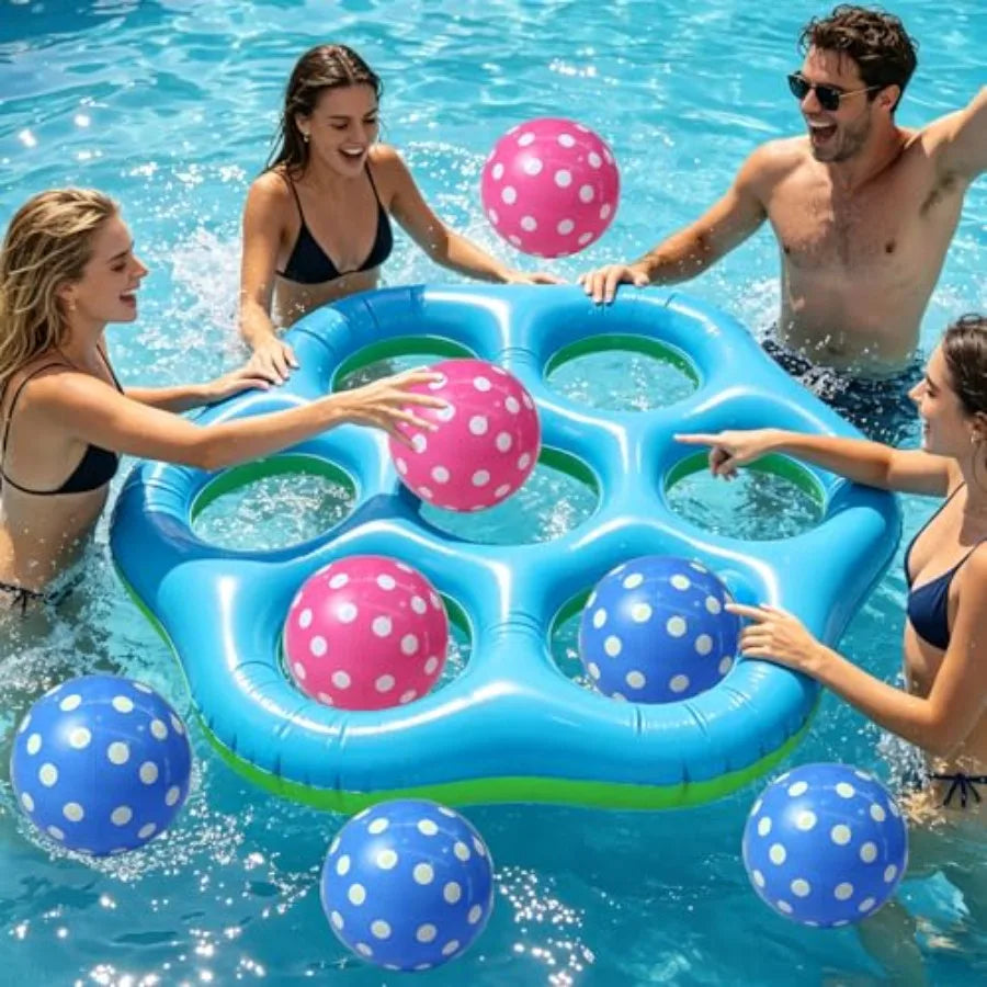 Inflatable Pool Floating Tic Tac Toe Game with 7 Balls – Giant Hexagonal Water Game for Outdoor Pool Parties and Family Fun