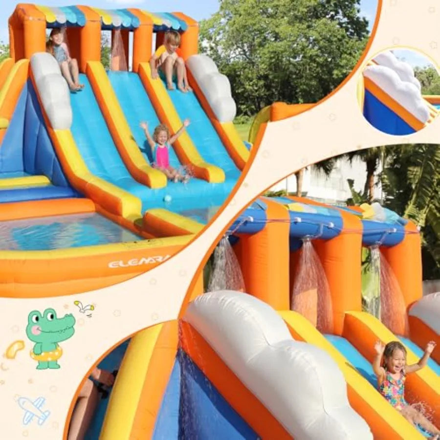 20FT 12-in-1 Inflatable Water Slide Bounce House with 950W Air Blower, 3 Long Slides & Climbing Wall