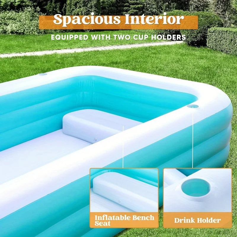 JOYFY Full-Sized Inflatable Swimming Pool 125x 68x 22 inch Inflatable Pool with Seats for Family Pool Summer Water Party Pool