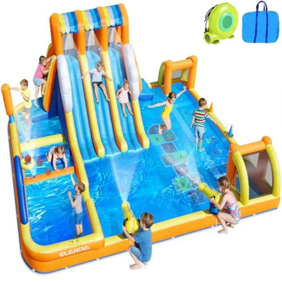 20FT 12-in-1 Inflatable Water Slide Bounce House with 950W Air Blower, 3 Long Slides & Climbing Wall