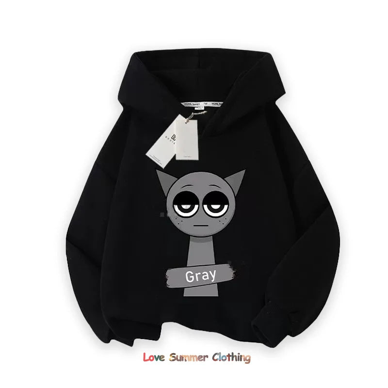 Sprunki Thick Hoodie for Children Anime Cartoon Fashion Sweatshirt Boys Girls Autumn Winter Hip Hop Hooded Hoodies Kids Clothes