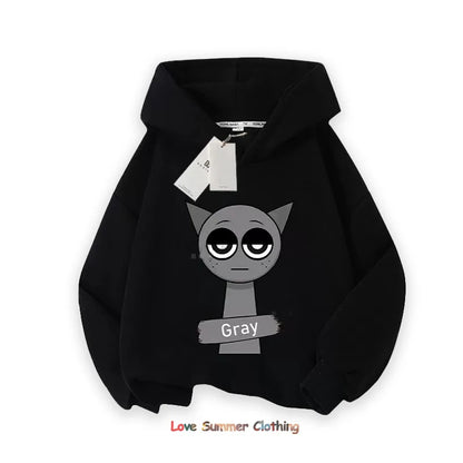 Sprunki Thick Hoodie for Children Anime Cartoon Fashion Sweatshirt Boys Girls Autumn Winter Hip Hop Hooded Hoodies Kids Clothes