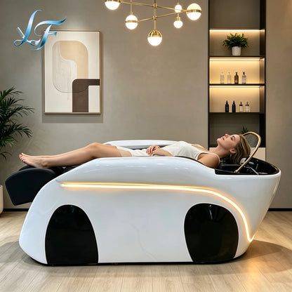 New Panda Style Electric Massage Shampoo Bed LED Light Automatic Hair Salon Spa Washing Bed