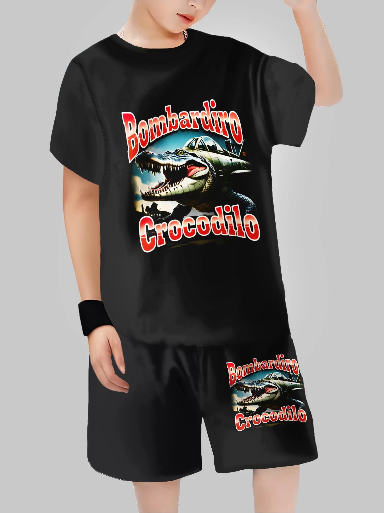 2025 New Fashion AI Games TungTungTung Sahur Design T-shirt+Shorts Summer Clothing Set Sports Suit T-Shirt & Pants Baby Outfits