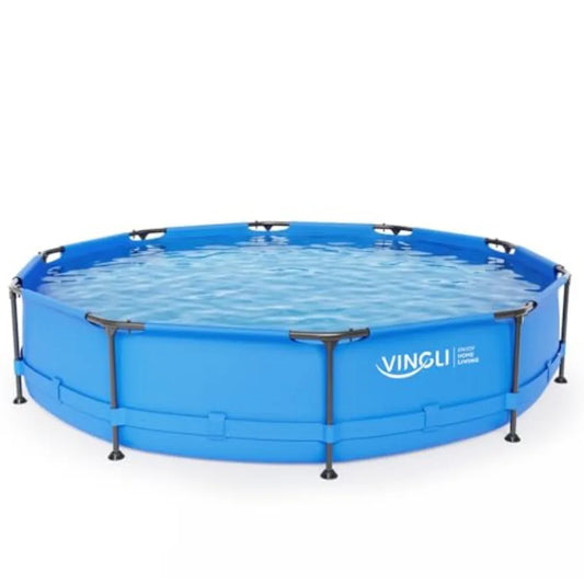 Backyard outdoor portable water pool for kids and adults, metal frame, round, 12FT x 30IN, silver, rust-resistant and easy asse