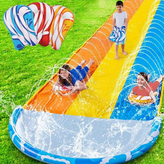 Joyfy 22.5FT Triple Lane Lawn Water Slide with 3 Body Boards for Kids, Adults & Summer Parties