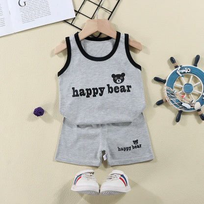 Kids Boys & Girls Summer 2-Piece Cotton Sleeveless T-Shirt & Shorts Outfit Set