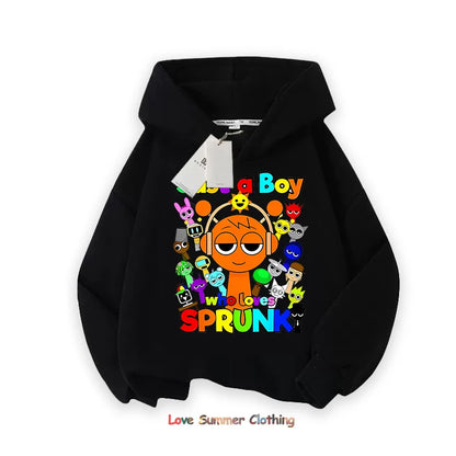 Sprunki Thick Hoodie for Children Anime Cartoon Fashion Sweatshirt Boys Girls Autumn Winter Hip Hop Hooded Hoodies Kids Clothes