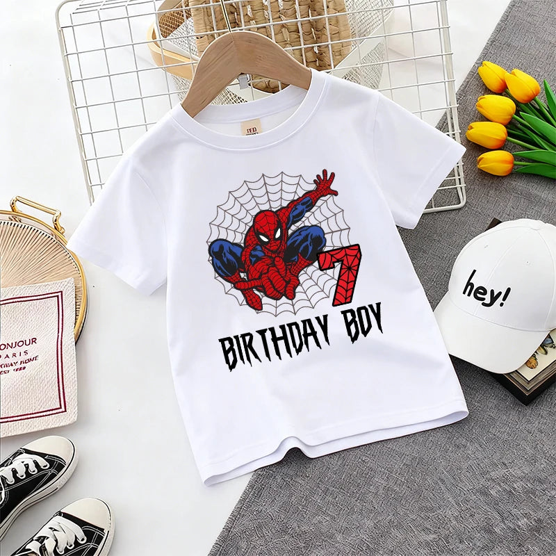 Cute Spidermans Girl T-shirt Teenager Birthday Number Anime Print Boy Cotton Tee Sport Streetwear Summer Clothes Party Game Gift